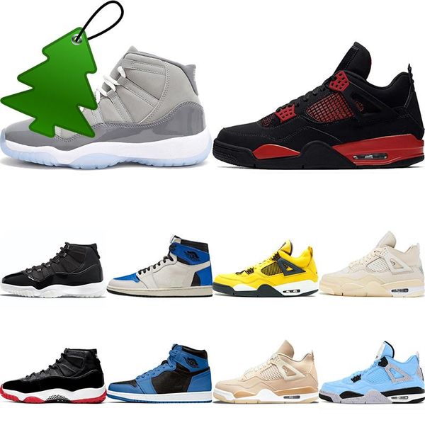 

cool grey basketball shoes retro new 11 11s red thunder university blue 1 1s lightning sail dark mocha military bred women men sports 4 4s o, Black