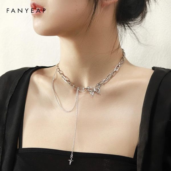 

pendant necklaces vintage multilayer butterfly necklace for women butterflies star charm choker fashion jewelry, Silver
