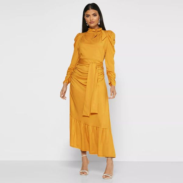

eid mubarak pleated muslim dress women turkey abaya dubai kaftan moroccan caftan hijab dresses islam clothing robe longue femme, Red