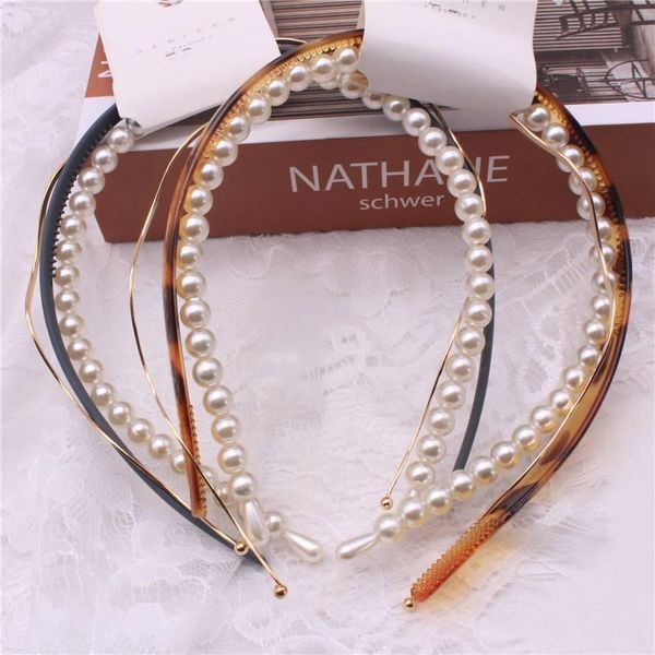 

hair clips & barrettes slim gold wavy band 3 set headband leopard print faux pearl, Golden;silver