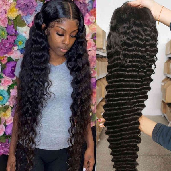 

30in raw indian loose 40 inch curly human hair 180 density 13x6 deep wave lace front wig, Golden;white