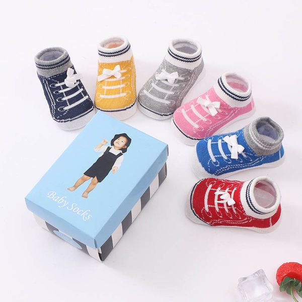 

boys socks baby booties cotton girls infant accessories kids clothes box bow 0-6 months cute 6pairs/sets b7572, Pink;yellow