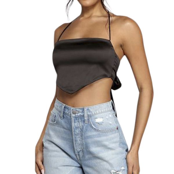 

halter suspender tanks mood fun belly pocket back straps twisted bottoming jacket inside and outside wear, Black;white