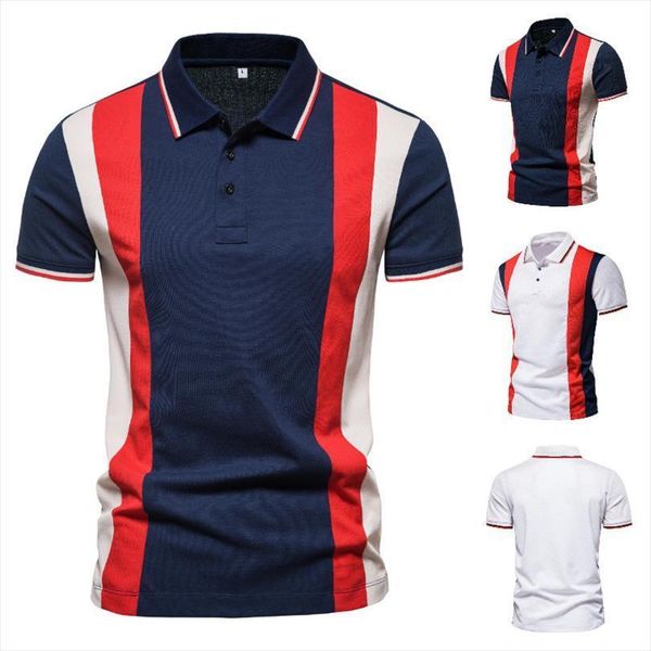 

summer striped lapel men polo slim business casual short sleeves mens shirt, White;black