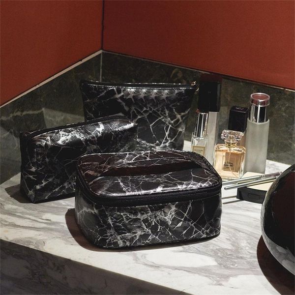 

cosmetic bags & cases fashionable and simple pu waterproof toiletry bag portable storage three-piece marble