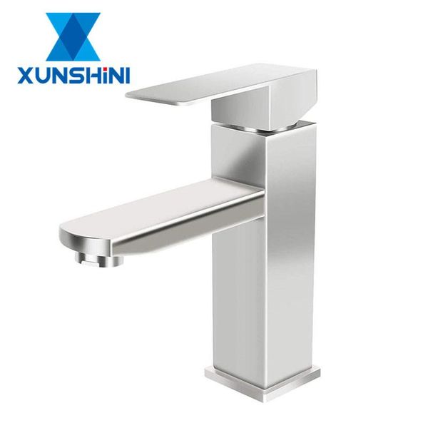 

xunshini brushed nickel square bathroom faucet single handle stainless steel basin faucet sink mixer deck mounted bathroom tap