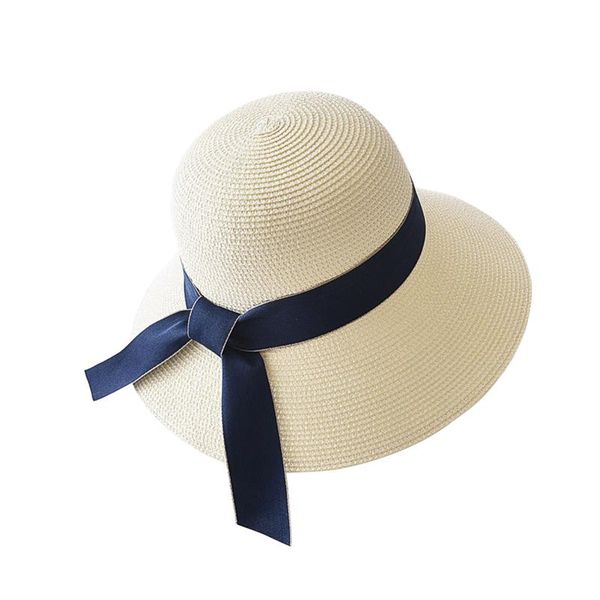 

summer women's sun hat wide bow band fashion floppy foldable ladies women straw beach seaside holiday brim hats, Blue;gray
