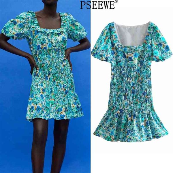 

floral short dresses summer woman vintage french square neck sleeve mini women elastic ruffle 210519, Black;gray