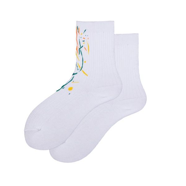 

men's socks 1 pair splash ink female mid-tube trendy personality fashion men and women street trend sports piled, Black