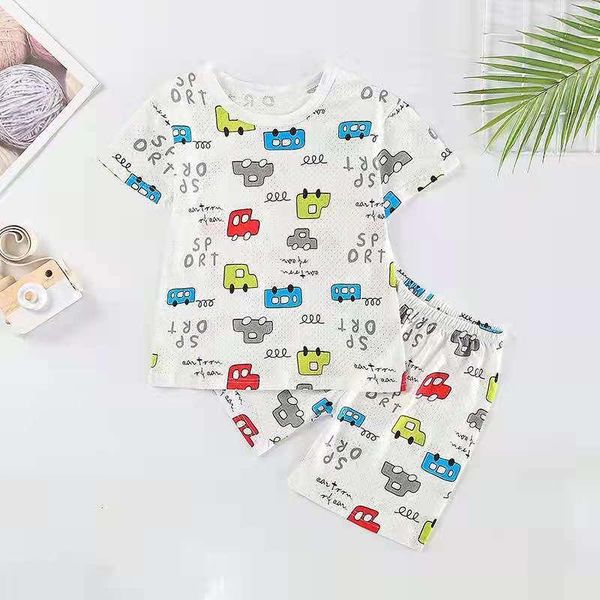 

clothing sets summer children's short sleeve t-shirt shorts home clothes boys and girls cotton round neck suit baby 2-11y, White