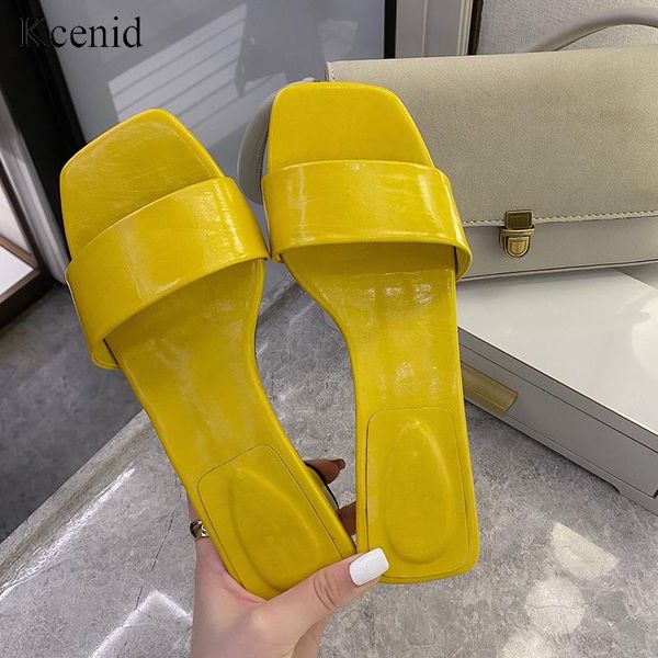 

slippers kcenid women slides summer 2021 sandals low heel casual ladies shoes outdoor female yellow blue white, Black