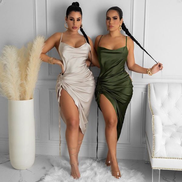 

dhl delivery in four days amazon halter strap pleat slit dress, Black;gray