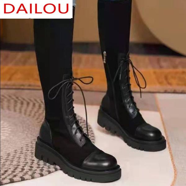 

boots autumn winter women thigh high cross strap female platform shoes elegant lady brown black round toe over the knee