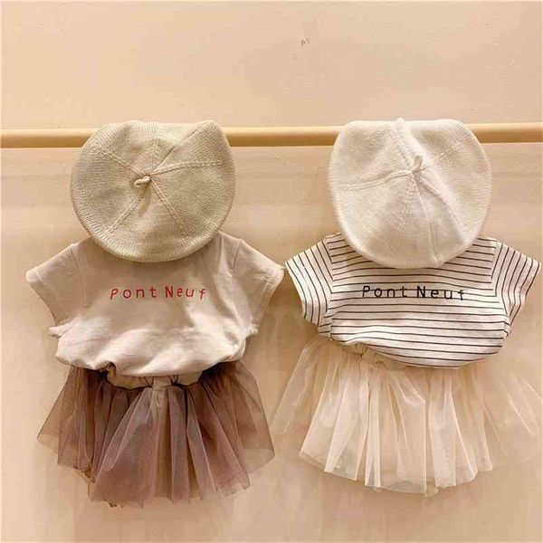 

summer infant kids suit baby t shirt girls tutu lace skirt clothing sets children clothes vestidos costumes 210521, White