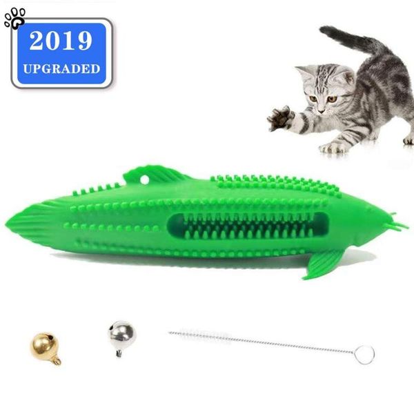 

cat toy natural rubber fish shape pet chew toys toothbrush simulated molar stick teeth cleaning for cats puppy