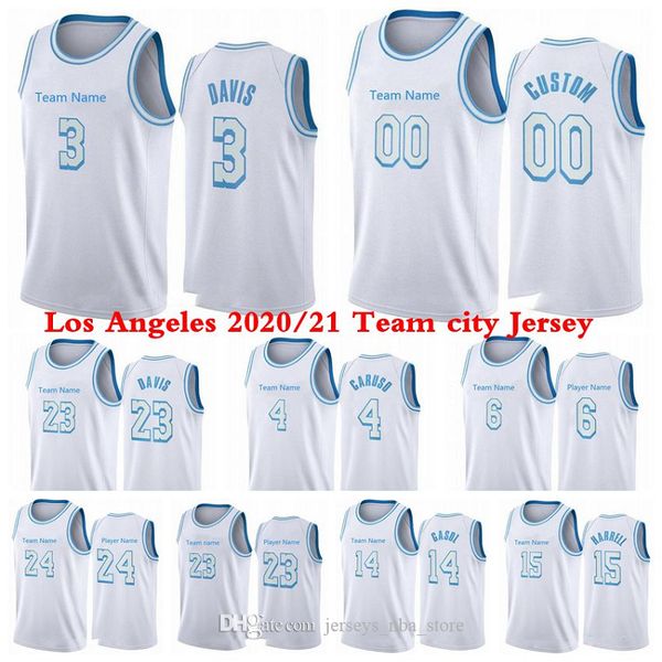 

2021 men kids los city angeles team anthony 3 davis 23 player 4 caruso 15 harrell 2020-21 white city basketball jersey youth s-3xl, Black;red