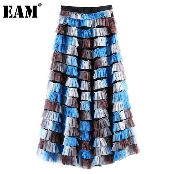 

[eam] vintage elegant spliced mesh pleated black high waist half-body skirt women fashion tide spring autumn 2021 1dd4448 skirts