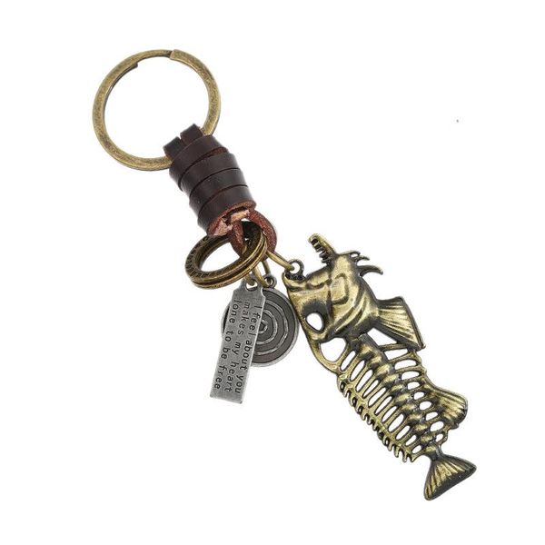 

keychains jessingshow 2021 vintage alloy fish bone leather pendant keychain men women simple bag key car backpack accessories jewelry, Silver