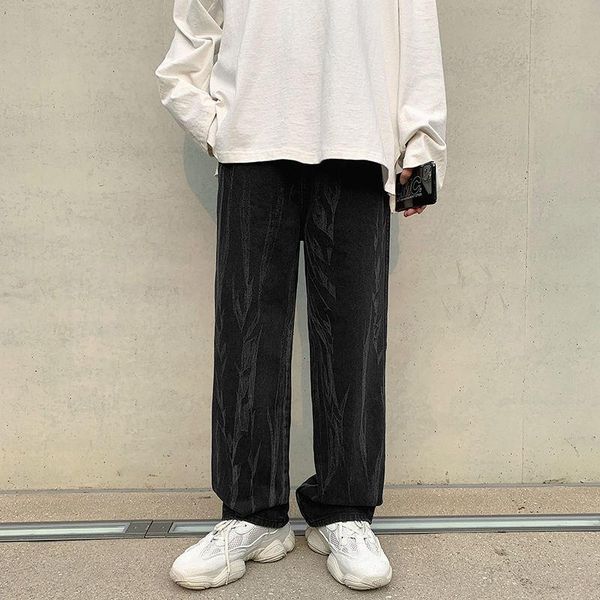 

men's jeans tie-dye korean casual fashion loose straight-leg streetwear hip-hop wide-leg denim trousers, Blue