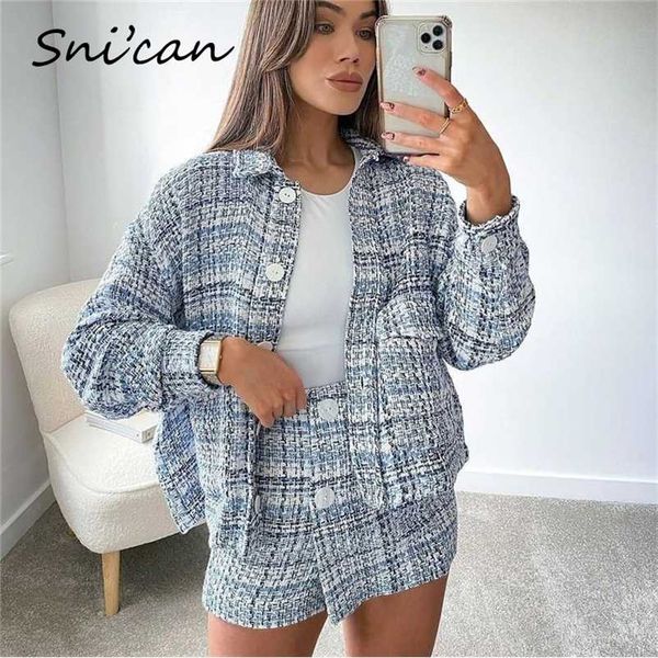 

spring blue plaid tweed blazer vintage office ladies uniform outfit veste chic za women abrigos mujer jacket coat 211020, Black