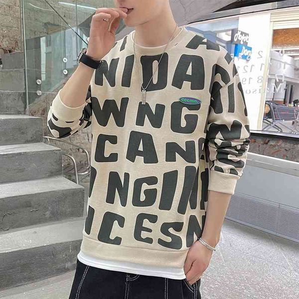 

sweater youth autumn new long sleeve men's round neck pullover trendy letter printed loose sweater, Black