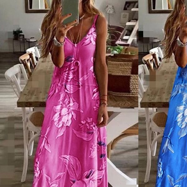 

womens women dresses plus size dress floral print sleeveless v neck sling long casual evening party summer, Black;gray