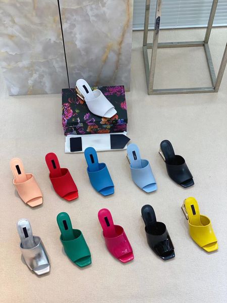 

2022 women's high-heeled leather slippers special-shaped heel design complete packaging sizes 35-42, Black