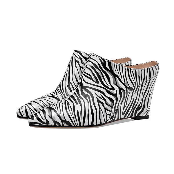 

sandals eight inches high-heeled woman leopard pattern zebra slippers pointed to the wedges sandals party in open-air ladies 3z4r, Black