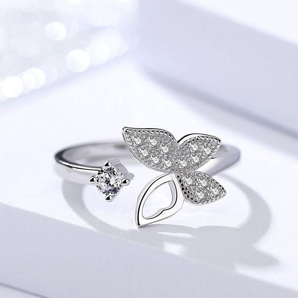 

cluster rings yaologe 925 sterling silver engagement korean fashion color butterfly with crystal stone open ladies jewelry, Golden;silver