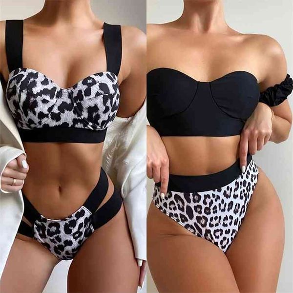 Costume da bagno bikini a vita alta Costume da bagno donna 2 pezzi Costume da bagno bianco con volant Costume da bagno sexy biquini brasiliano femminile 210722