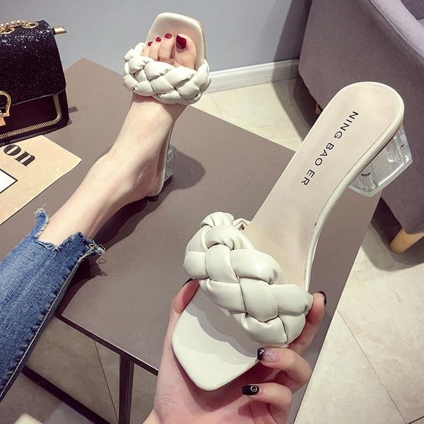 

slippers women's shoes outdoor 2021 summer fashion thick heel open toe woven rope heels, Black