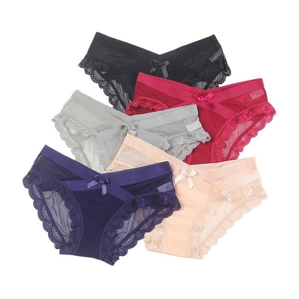 

women's panties briefs ultra thin underwear underpants soft lingerie lace lady sleepwear 1pc low-rise knickers hollow, Black;pink