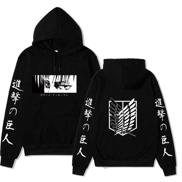 

men's hoodies & sweatshirts 2021 anime hoodie attack on titan hoodied long sleeve streetwear harajuku sweatshirt men/women sport hood, Black