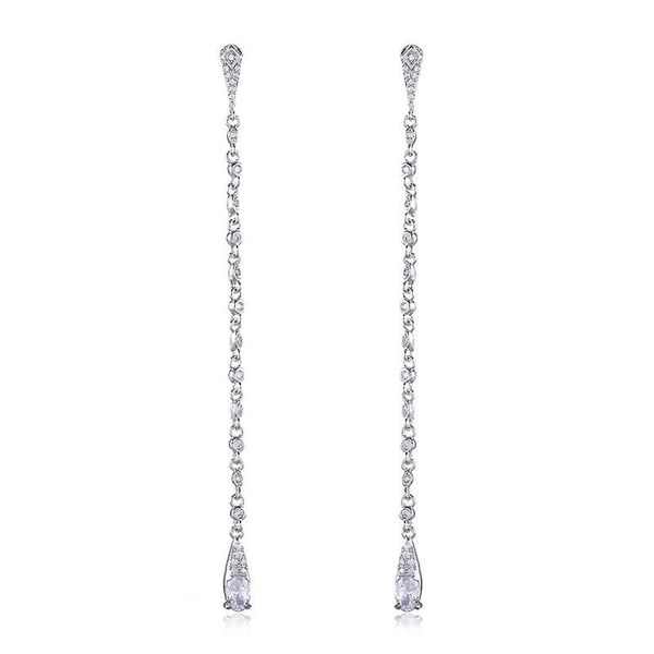 

dangle & chandelier korean style simple earrings cross-border women's long tassel high-end european and american exaggerated micro-inla, Silver