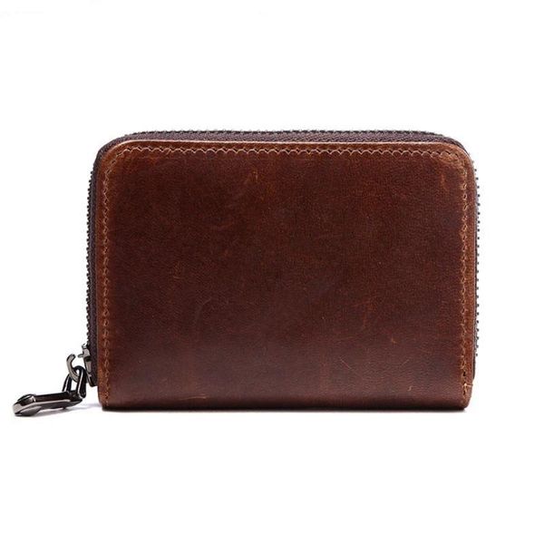 

card holders 1 piece women and men genuine leather holder fashion zipper id blocking wallets with rfid, Brown;gray