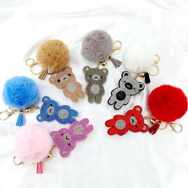 

keychains rhinestone cute bear hair ball keychain pendant fashion trendy plush jewelry bag accessories, Silver