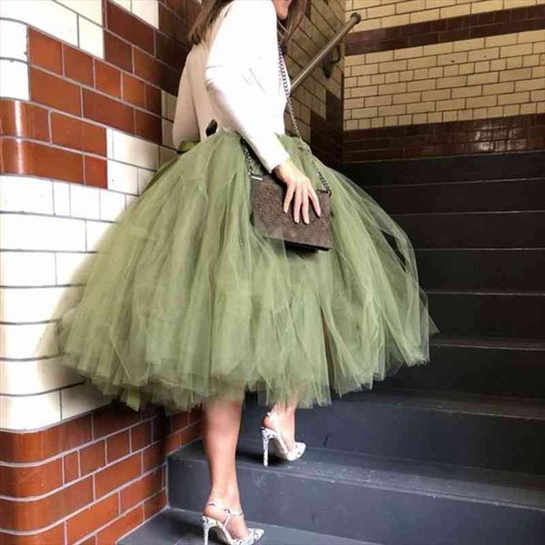 

high street army green womens skirts tea length tulle puffy a-line elastic skirt custom made female tutu, Black