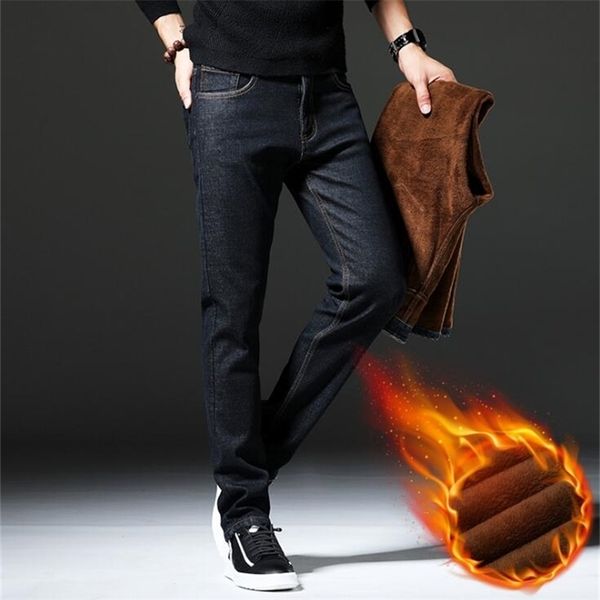 

thick stretch winter men jeans on discount male pants 210317, Blue