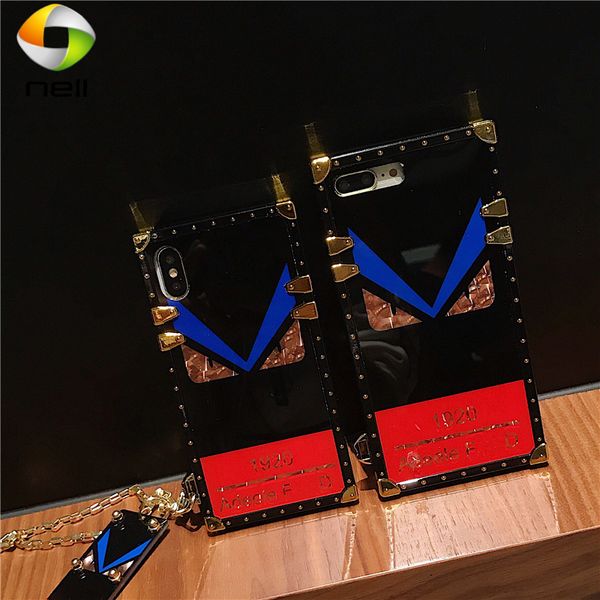 

luxury phone case for iphone 11 promax 12 pro max apple x xs max xr se 2020 7 8 plus square plating cases cover coque with metal wriststrap