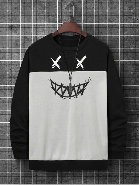 

men expression print two tone sweatshirt y3rz#, Black