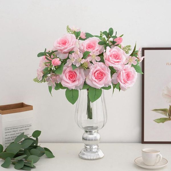 

decorative flowers & wreaths beautiful artificial rose branch lifelike 7-head fake flower faux home party wedding decoration