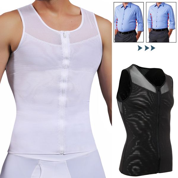 

mens body shaper abdomen slimming shapewear belly shaping corset gynecomastia compression shirts with zipper waist trainer, Black;brown