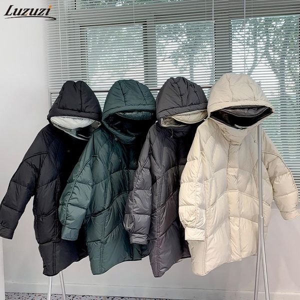 

women's down & parkas luzuzi 2021 winter 90% white duck jacket women loose oversize thick hooded coat female snow outwear puffer, Black