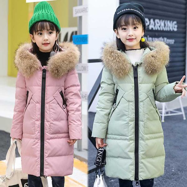 

down coat -35 degree winter girls coats duck long for 5-12year fur collar kids fashion jackets warm, Blue;gray