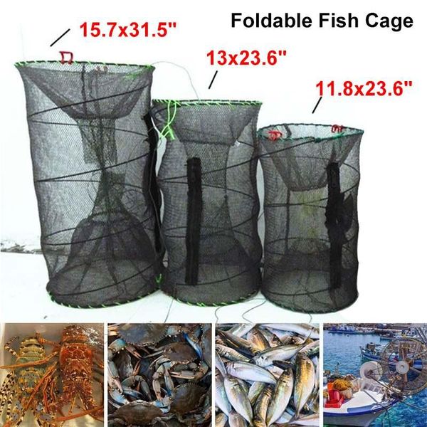 

foldable three-hole spring shrimp cage portable fishing net fish mesh cast trap network with 12m rope accessories