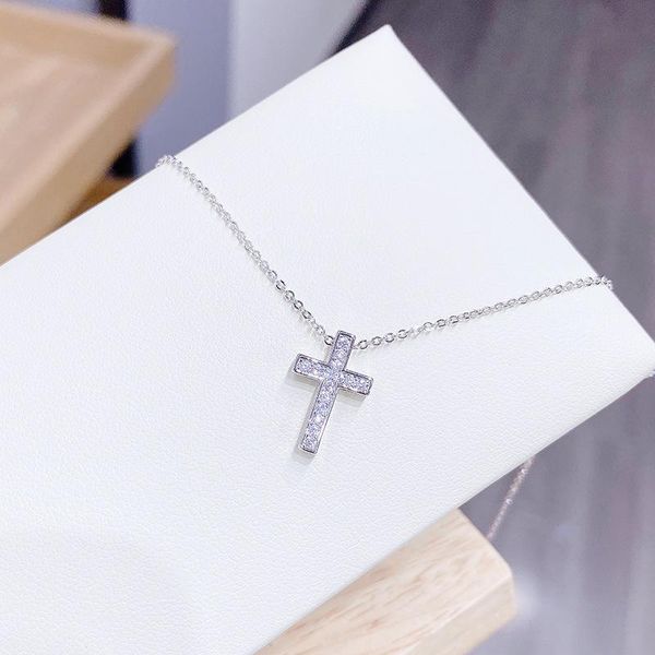 

chains fashion cubic zircon cross choker necklace sliver color small pendant for women party wedding jewelry, Silver