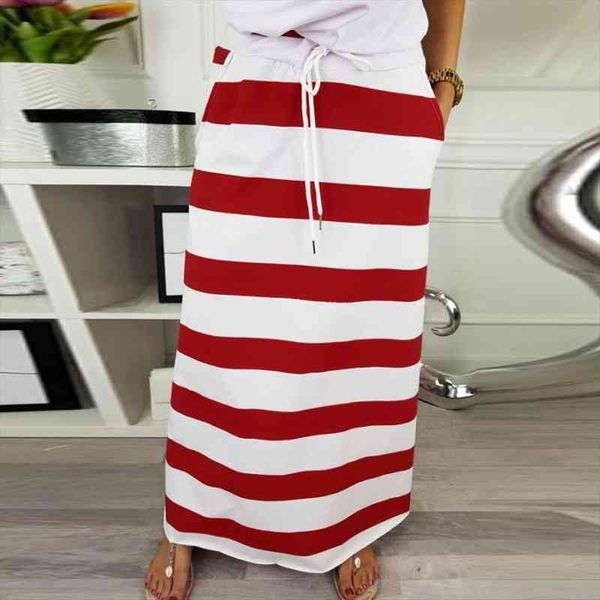 

spring and fall lady womens fashion stripe hight waist maxi long skirt, Black