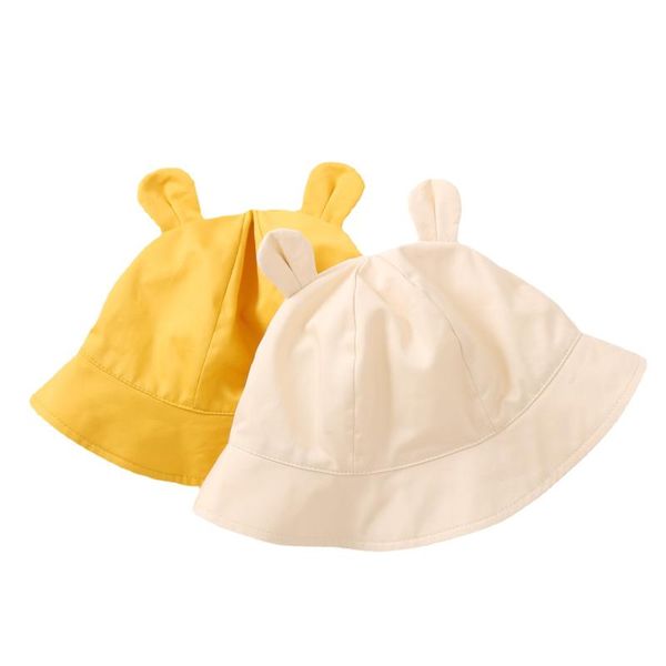 

caps & hats spring summer child cotton breathable cute ear decoration fisherman hat boy girl outdoor travel solid color sun bucket, Yellow