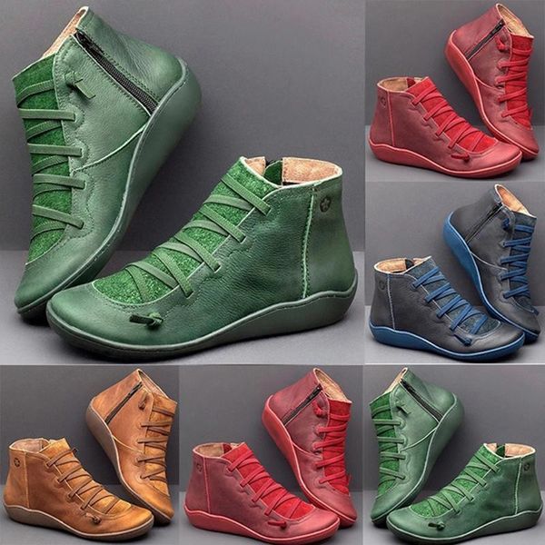 

women winter snow boots pu leather ankle spring flat shoes woman short green botas with fur for lace up mujer, Black