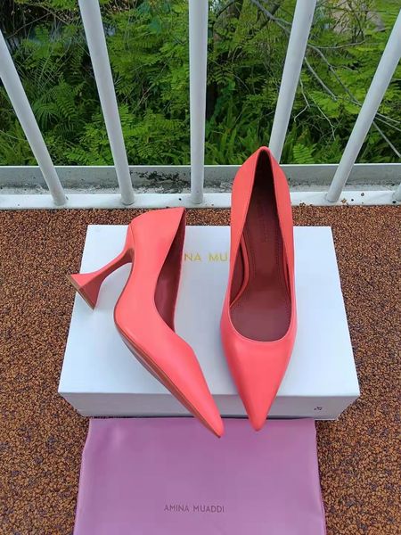 

fashion season shoes amina italy ami pumps muaddi begum 95 genuine leather pyramid high heel, Black